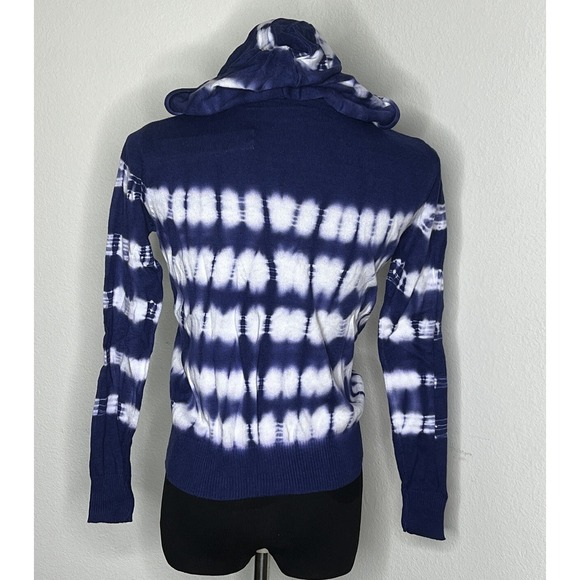 Aqua Womens Pullover Sweater XS Navy Blue Tie Dye Stripes Long Sleeve Hooded - Picture 2 of 5